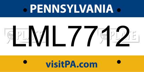 LML7712 Pennsylvania License Plate