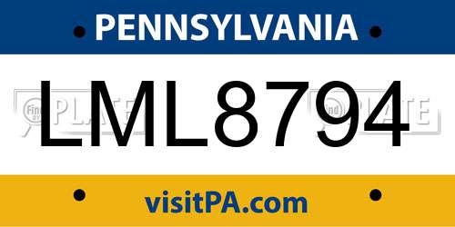LML8794 Pennsylvania License Plate