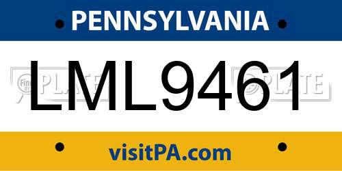 LML9461 Pennsylvania License Plate