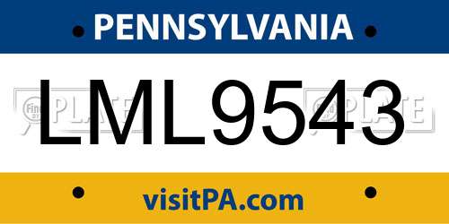 LML9543 Pennsylvania License Plate