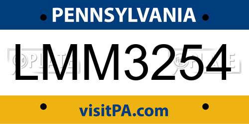 LMM3254 Pennsylvania License Plate