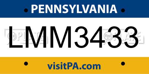 LMM3433 Pennsylvania License Plate