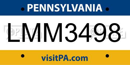 LMM3498 Pennsylvania License Plate