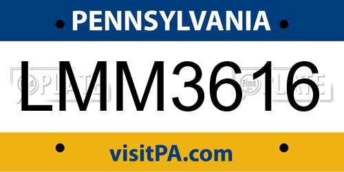 LMM3616 Pennsylvania License Plate