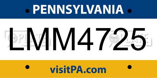 LMM4725 Pennsylvania License Plate