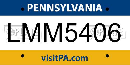 LMM5406 Pennsylvania License Plate