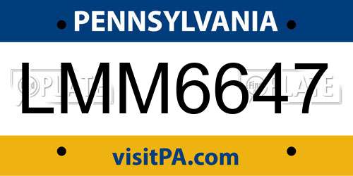 LMM6647 Pennsylvania License Plate