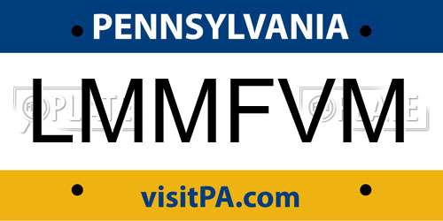 LMMFVM Pennsylvania License Plate