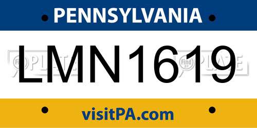 LMN1619 Pennsylvania License Plate