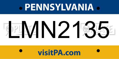LMN2135 Pennsylvania License Plate