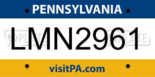 LMN2961 Pennsylvania License Plate
