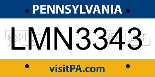 LMN3343 Pennsylvania License Plate