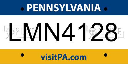 LMN4128 Pennsylvania License Plate