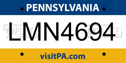 LMN4694 Pennsylvania License Plate