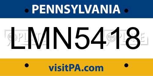 LMN5418 Pennsylvania License Plate