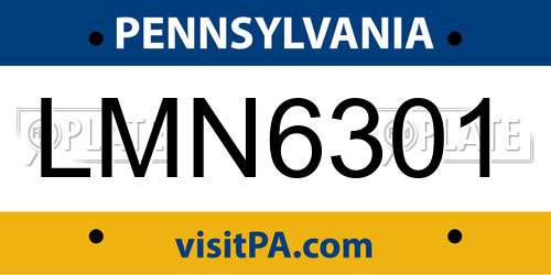 LMN6301 Pennsylvania License Plate