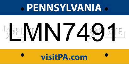 LMN7491 Pennsylvania License Plate