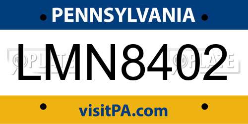 LMN8402 Pennsylvania License Plate