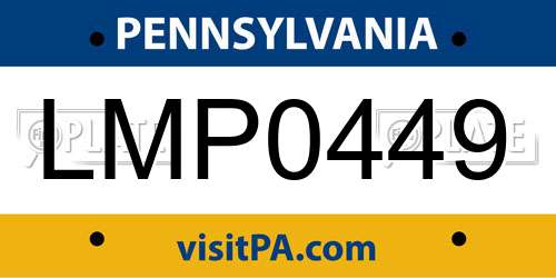 LMP0449 Pennsylvania License Plate