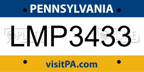 LMP3433 Pennsylvania License Plate