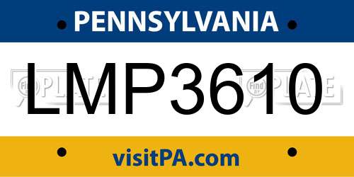 LMP3610 Pennsylvania License Plate