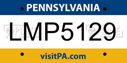 LMP5129 Pennsylvania License Plate