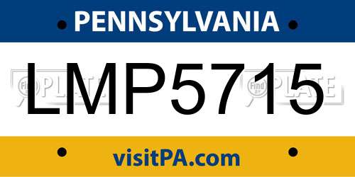 LMP5715 Pennsylvania License Plate
