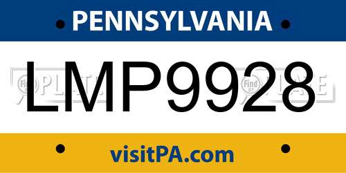 LMP9928 Pennsylvania License Plate
