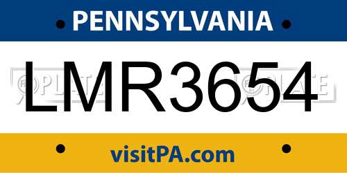 LMR3654 Pennsylvania License Plate