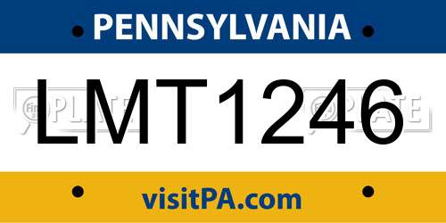 LMT1246 Pennsylvania License Plate