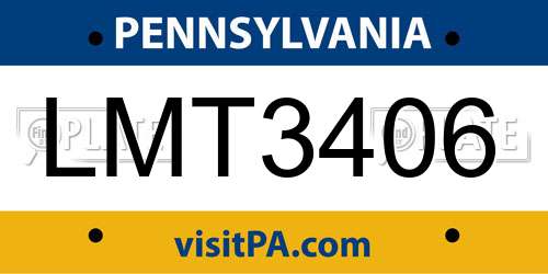 LMT3406 Pennsylvania License Plate