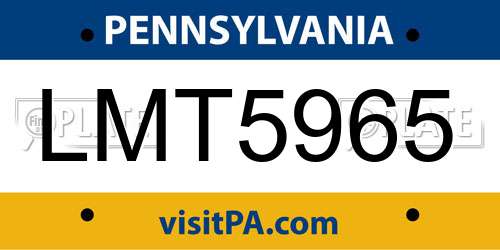 LMT5965 Pennsylvania License Plate