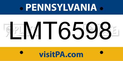 LMT6598 Pennsylvania License Plate