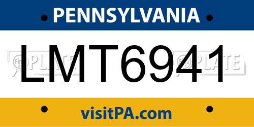 LMT6941 Pennsylvania License Plate