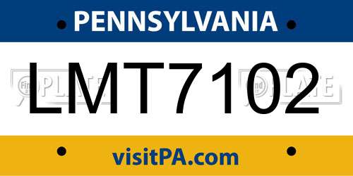 LMT7102 Pennsylvania License Plate