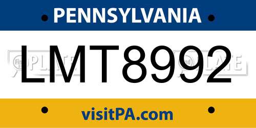 LMT8992 Pennsylvania License Plate