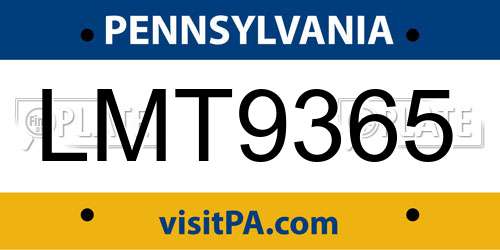 LMT9365 Pennsylvania License Plate
