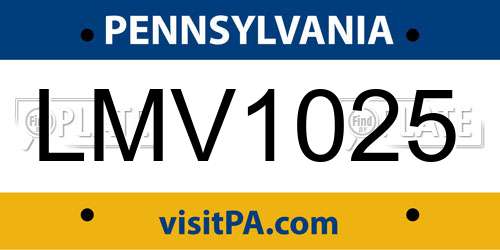 LMV1025 Pennsylvania License Plate