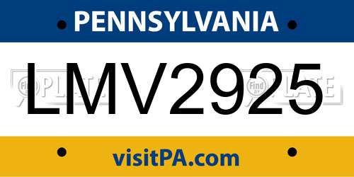 LMV2925 Pennsylvania License Plate