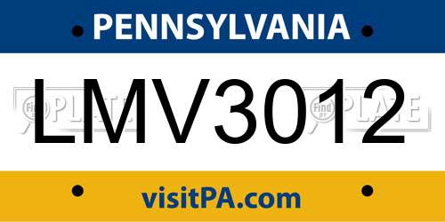 LMV3012 Pennsylvania License Plate