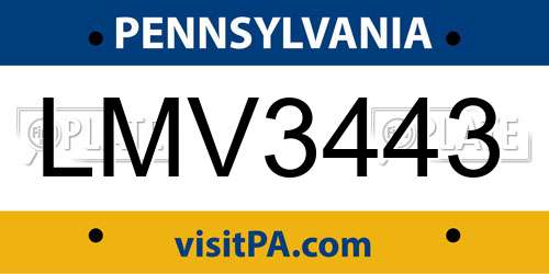 LMV3443 Pennsylvania License Plate