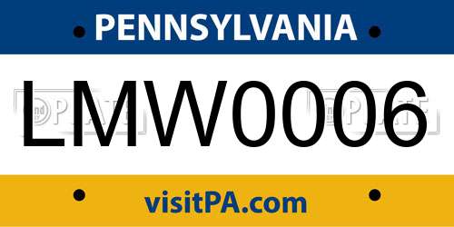 LMW0006 Pennsylvania License Plate