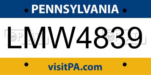 LMW4839 Pennsylvania License Plate