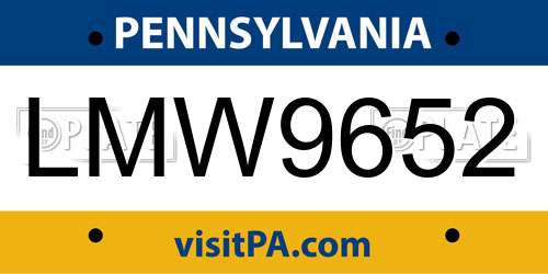 LMW9652 Pennsylvania License Plate