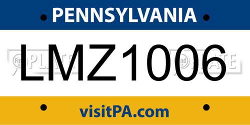 LMZ1006 Pennsylvania License Plate