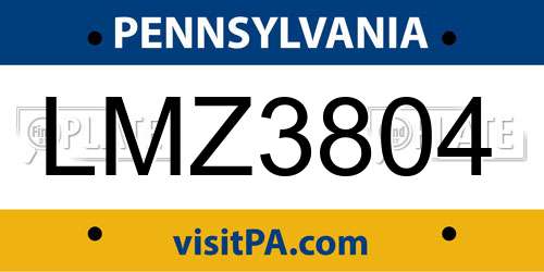 LMZ3804 Pennsylvania License Plate