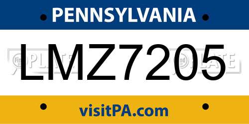 LMZ7205 Pennsylvania License Plate