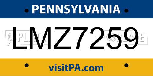 LMZ7259 Pennsylvania License Plate
