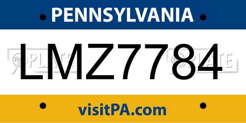 LMZ7784 Pennsylvania License Plate