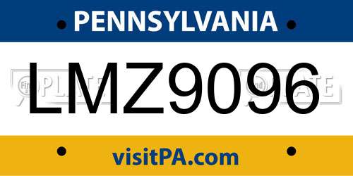 LMZ9096 Pennsylvania License Plate